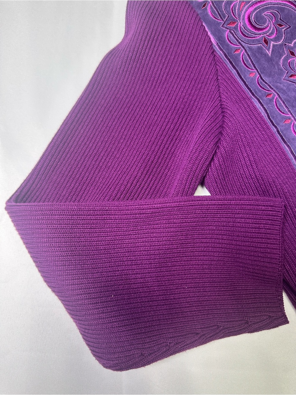 Bob Mackie Wearable Art Purple Suede & Knit Zip Jacket with Pink Embroidery - Picture 8 of 8
